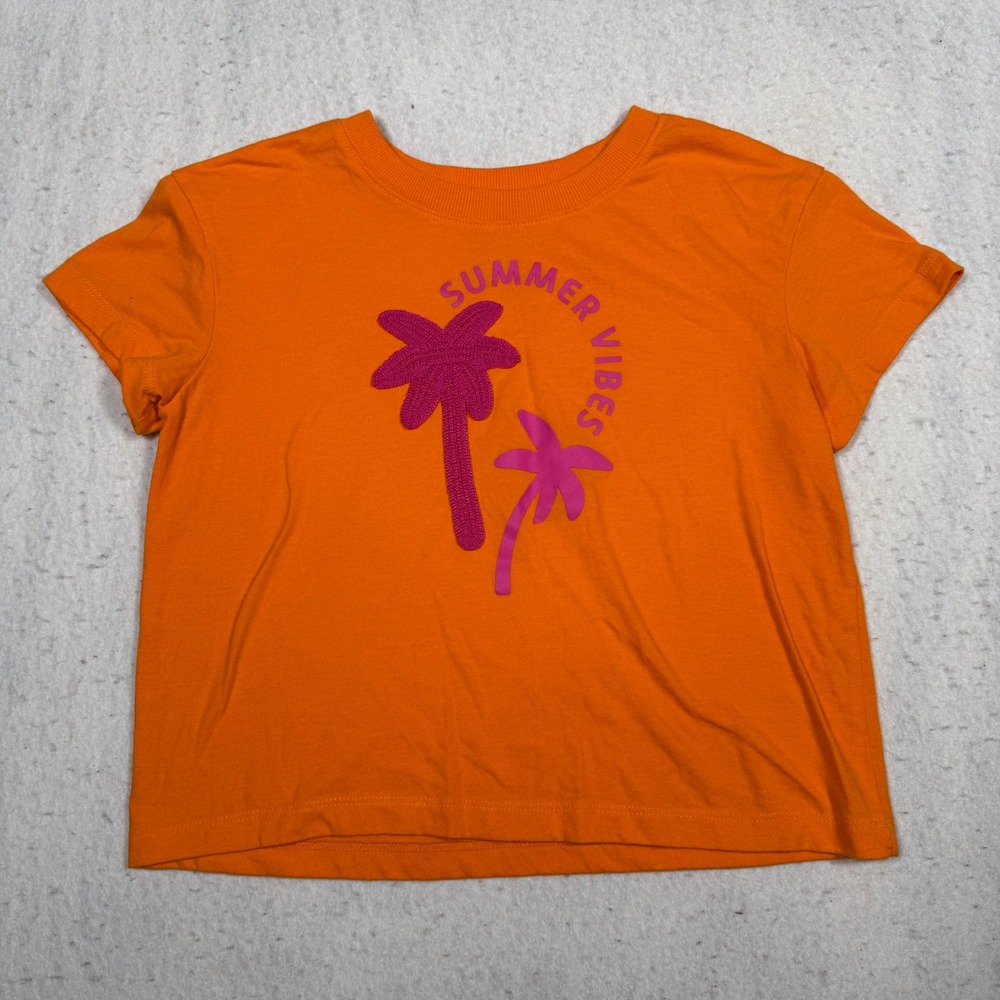 Cat & Jack Girls Summer Vibes Palm Tree Graphic Tee Orange Size L 10/12